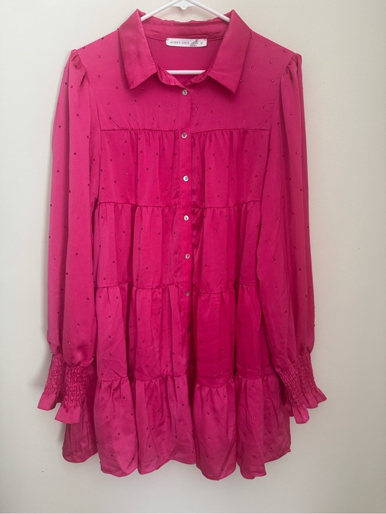 Altar'd State Dresses & Skirts - Altar’d State Pink Rhinestone Tiered Babydoll Mini Dress Women’s Size Large